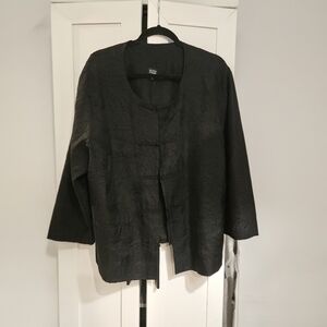 Eileen Fisher SILK Black Textured Madarin Jacket 2x NWOT